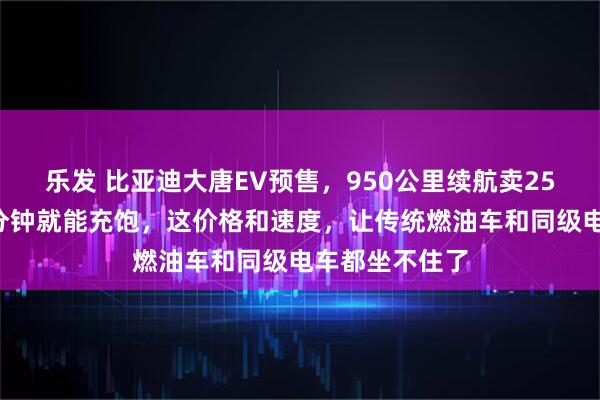 乐发 比亚迪大唐EV预售，950公里续航卖25万起，充电9分钟就能充饱，这价格和速度，让传统燃油车和同级电车都坐不住了